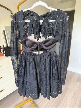 For Love And Lemons Black Lace Bustier Chemise with Satin Bodice